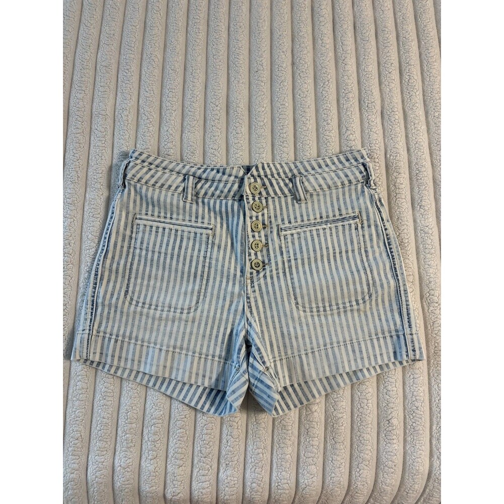 Pilcro And The Letterpress Anthropologie High Rise Slim Striped Shorts Womens 27